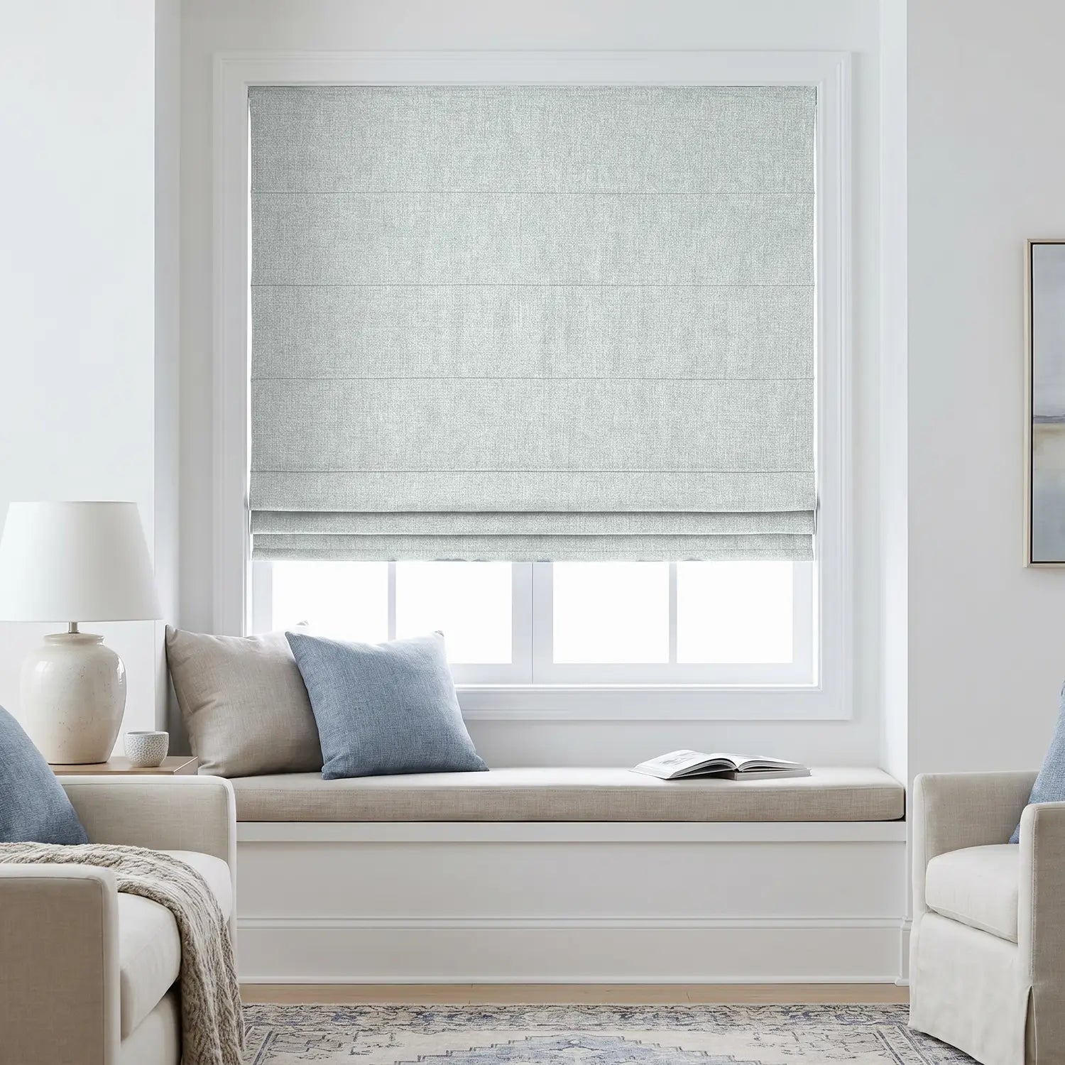 Custom Roman Shade - Ivory in room