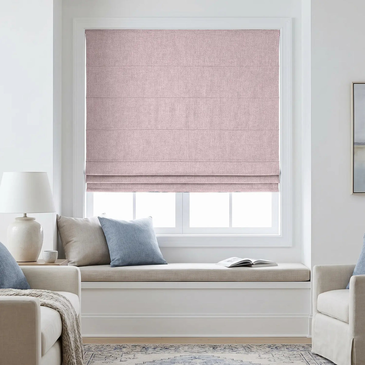 Custom Roman Shade - Blush Red in room