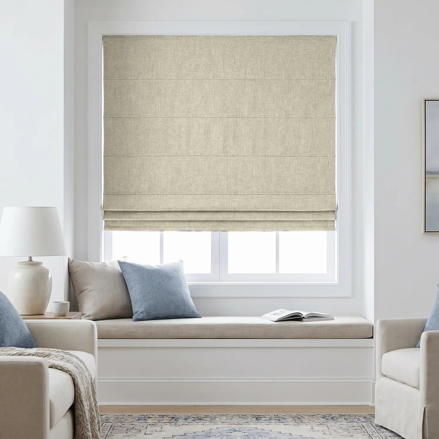 Custom Roman Shade - Peach Clay in room