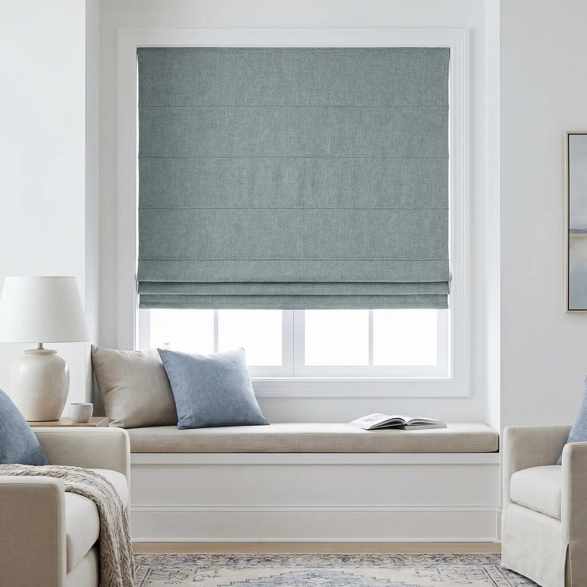 Custom Roman Shade - Ash Grey in room
