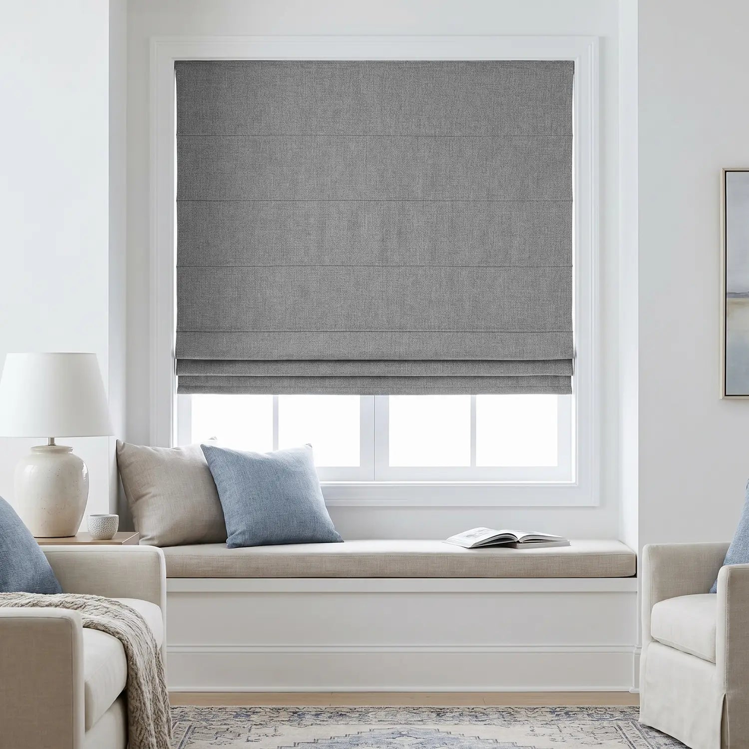 Custom Roman Shade - Mushroom in room