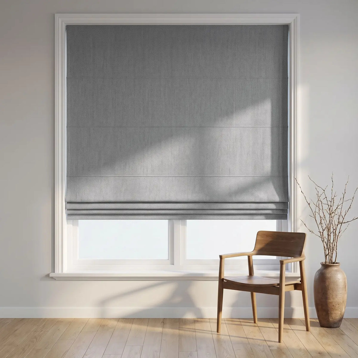 Custom Roman Shade - Sand Beige in room