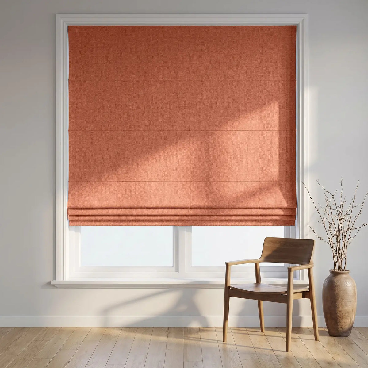 Custom Roman Shade - Blush Red in room
