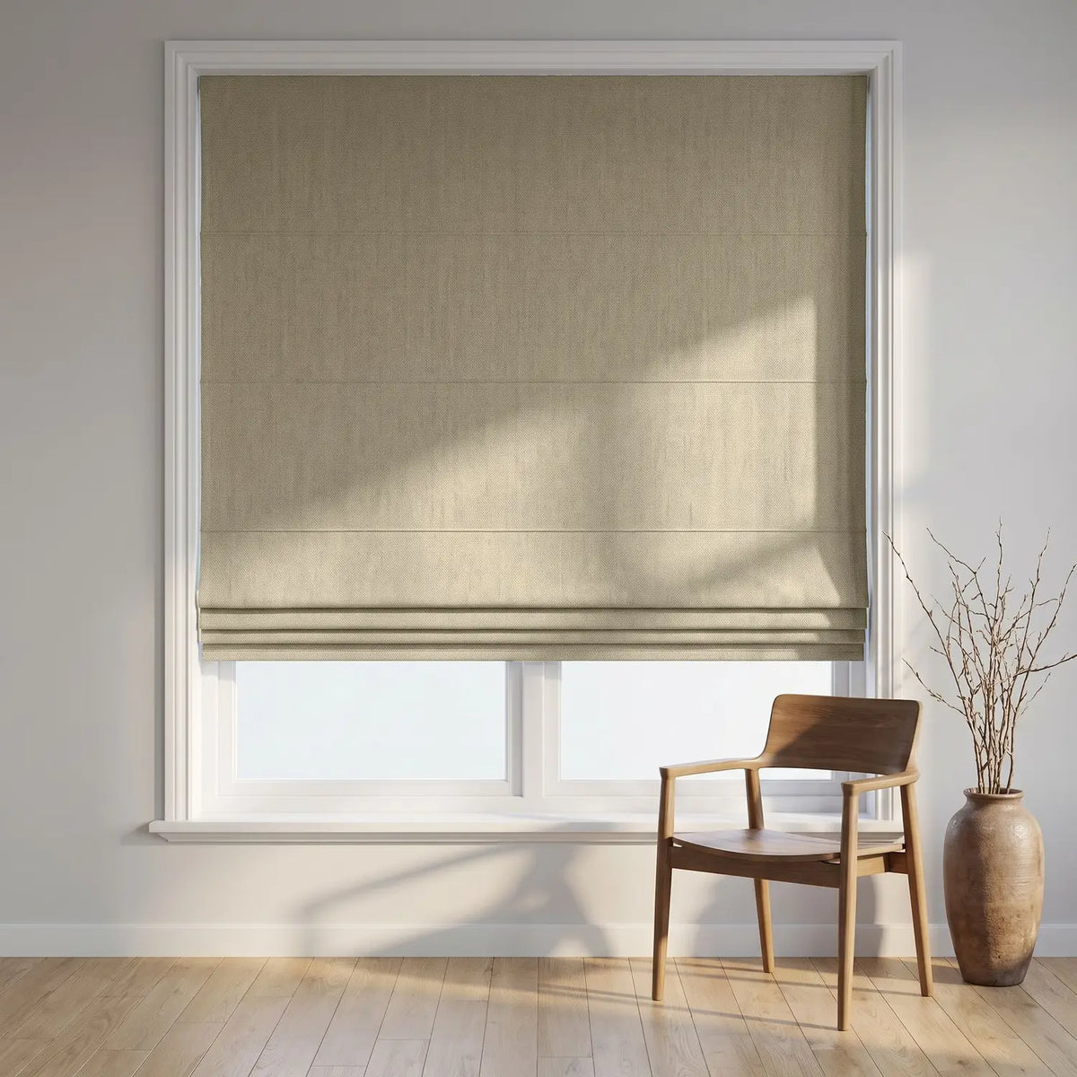 Custom Roman Shade - Peach Clay in room
