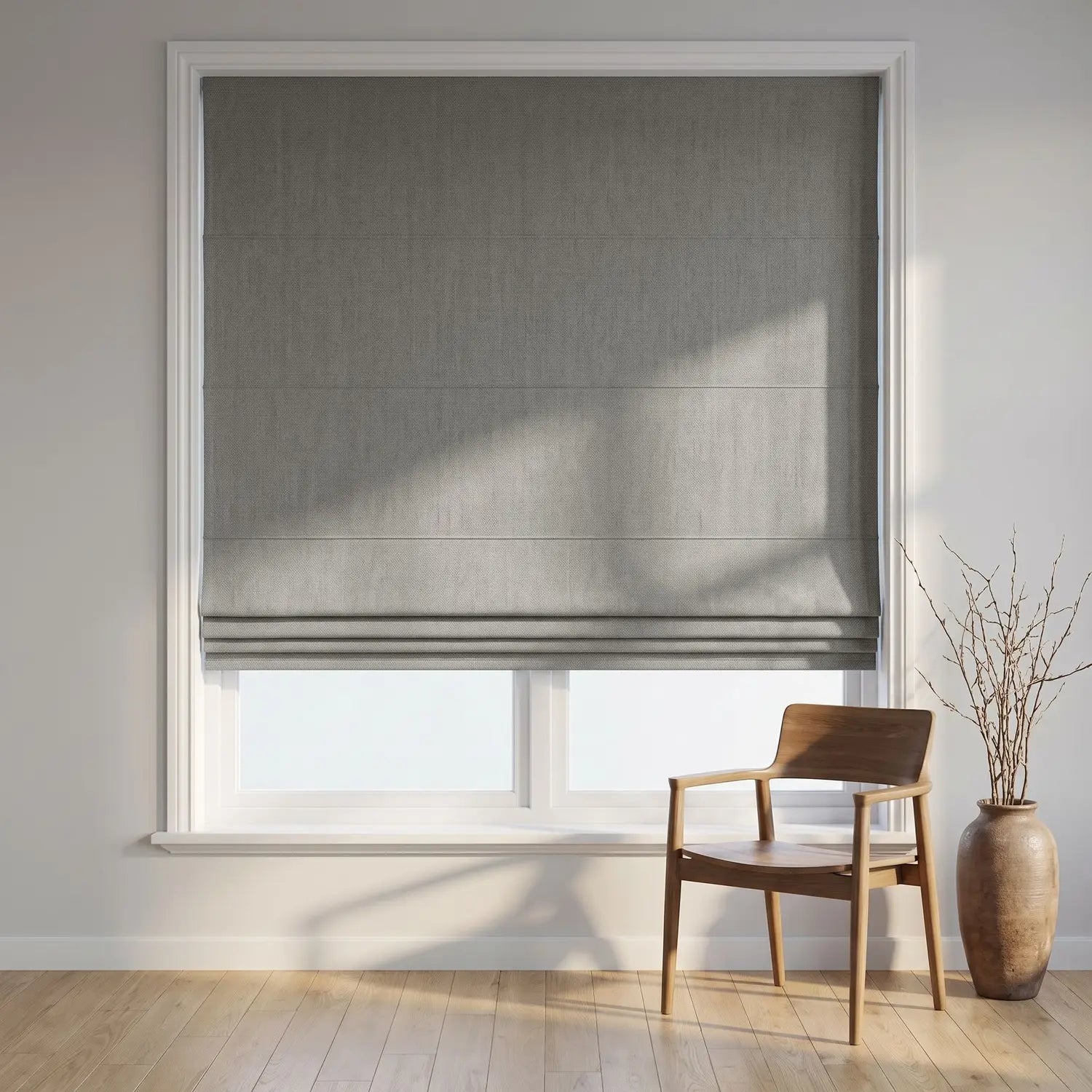 Custom Roman Shade - Greige in room