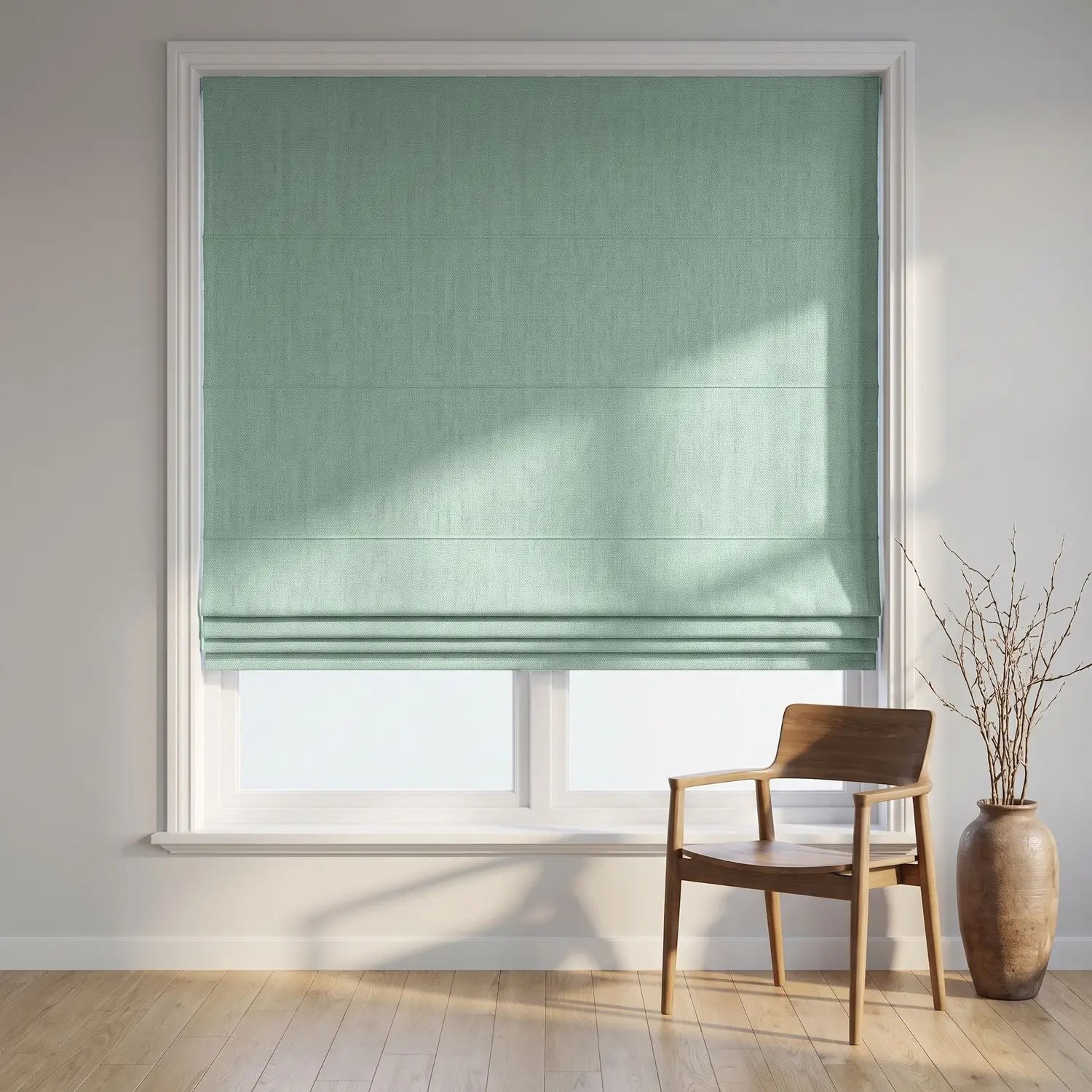 Custom Roman Shade - Silver Grey in room