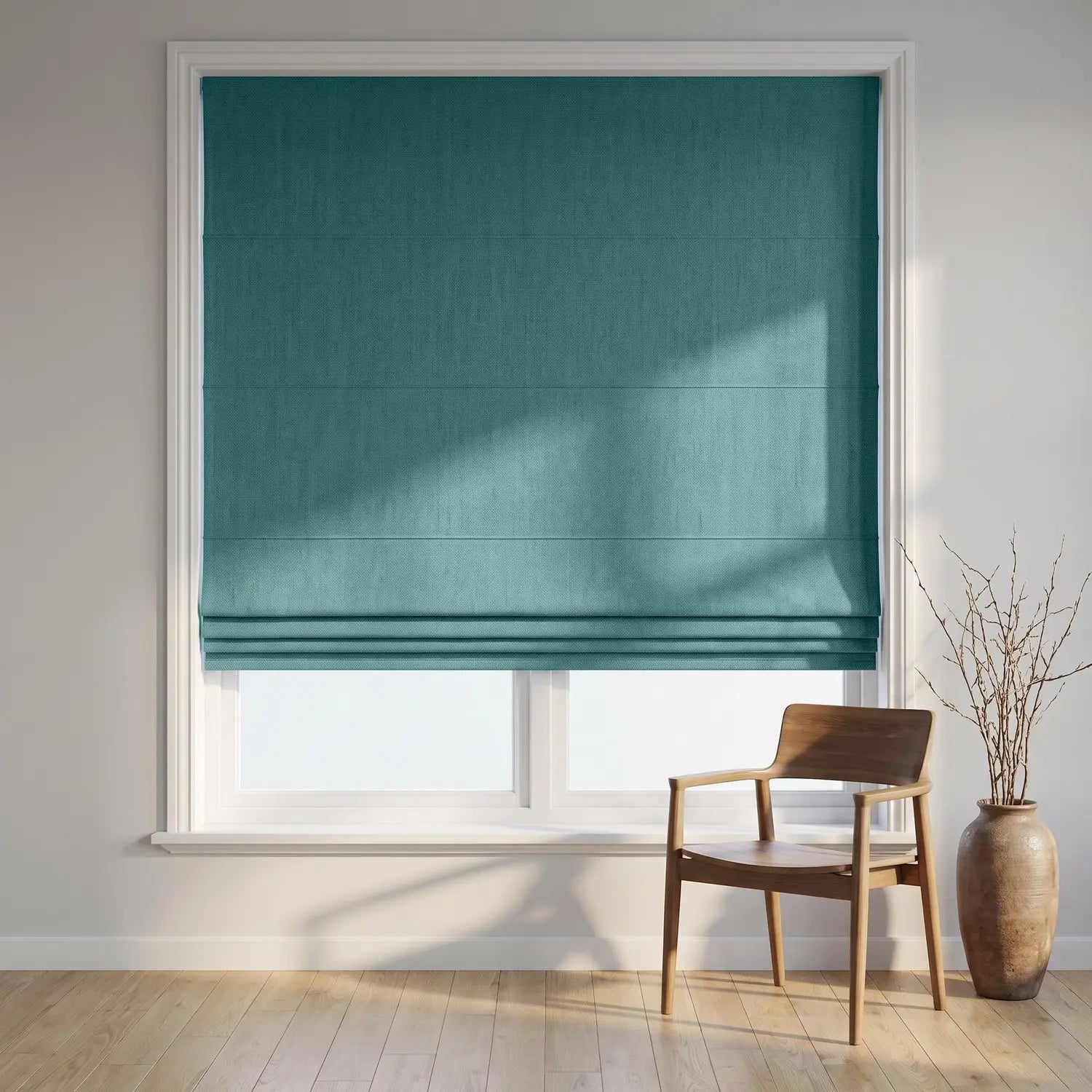 Custom Roman Shade - Aqua Mist in room
