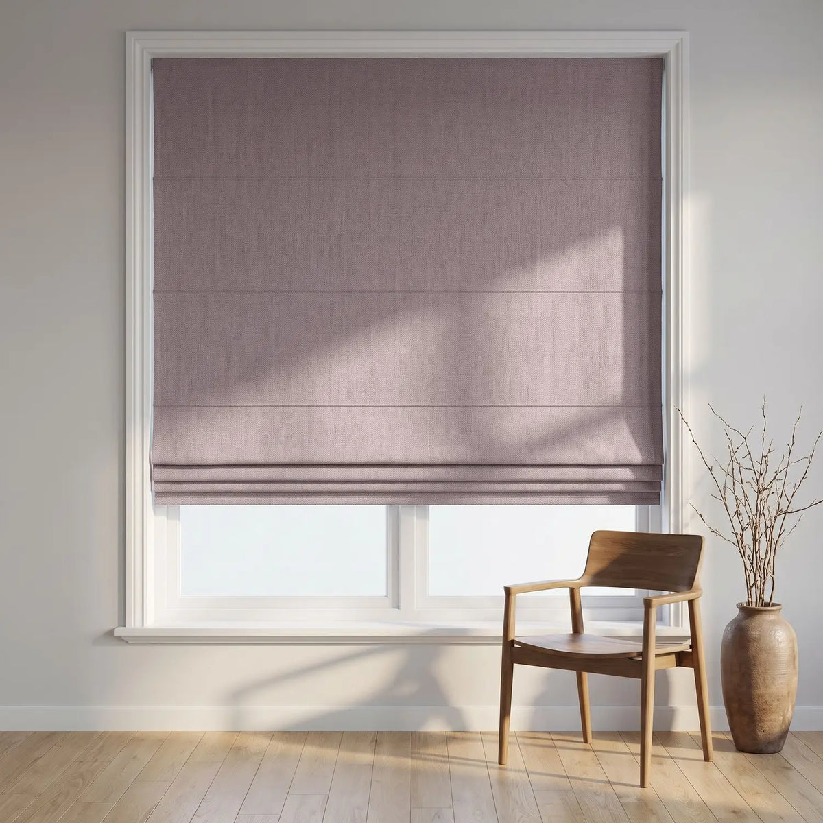 Custom Roman Shade - Oat Beige in room