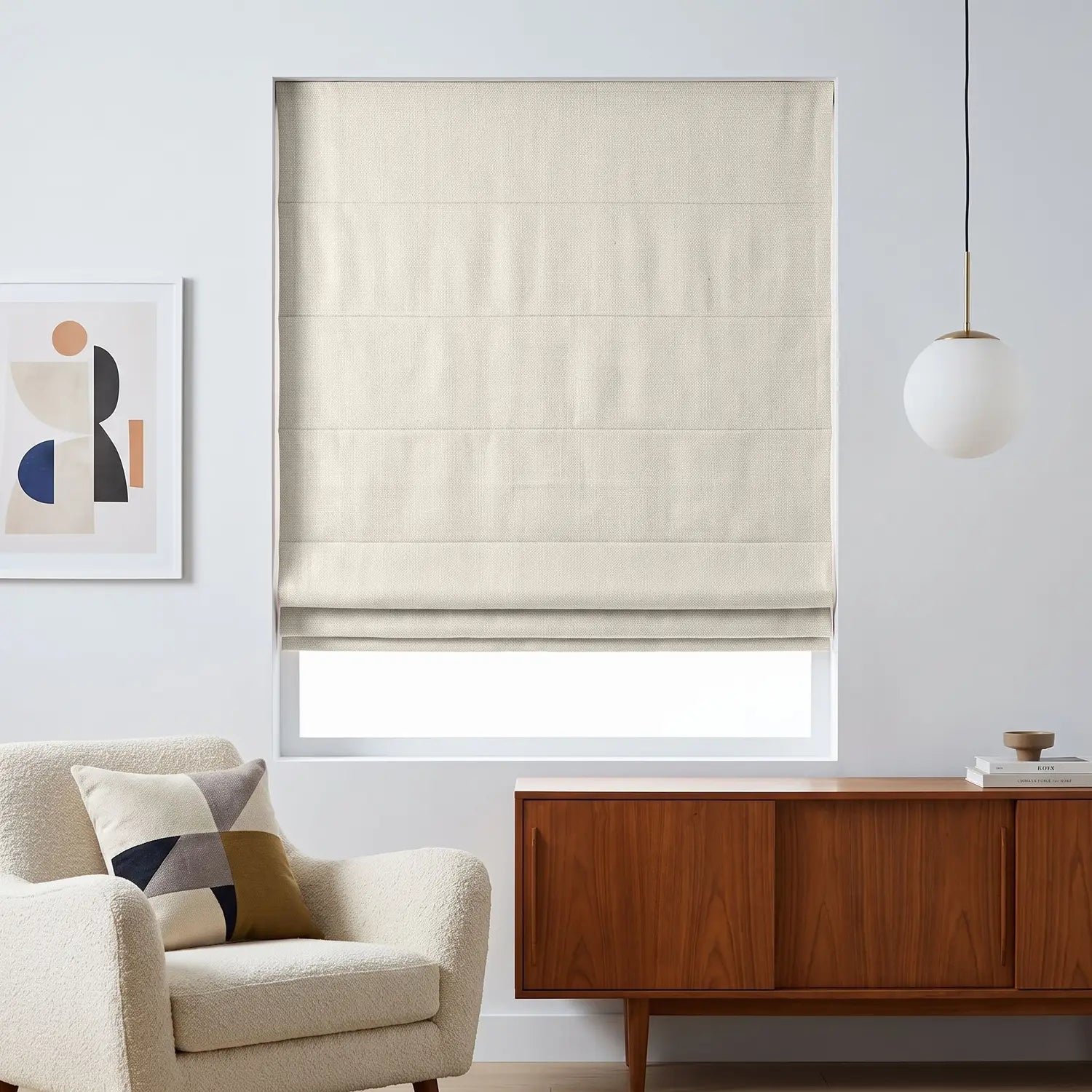 Custom Roman Shade - Oat Beige in room