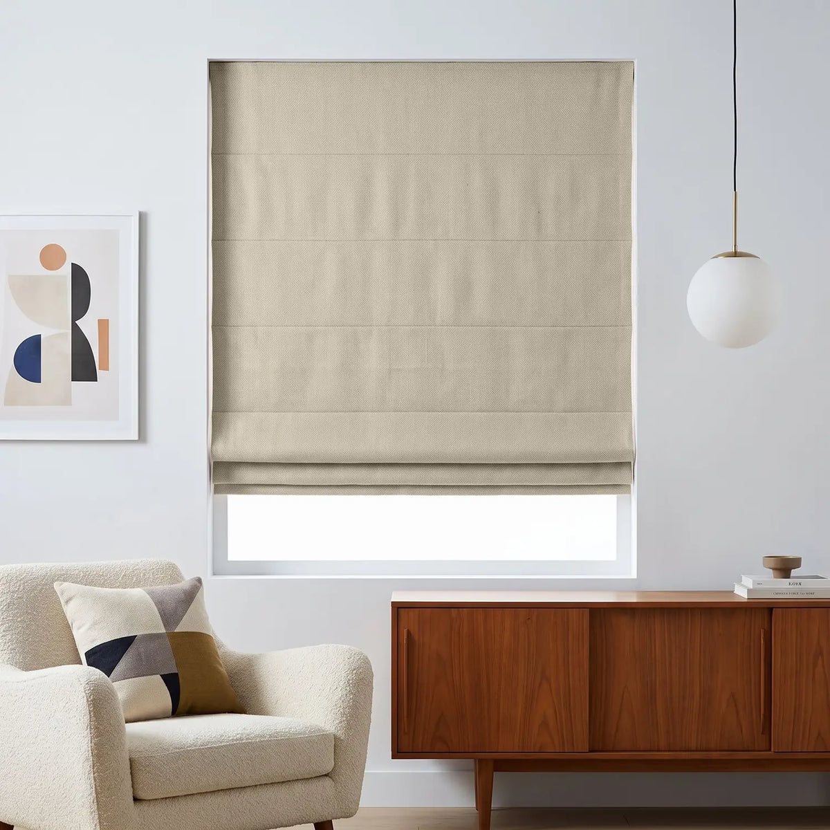 Custom Roman Shade - Warm Taupe in room