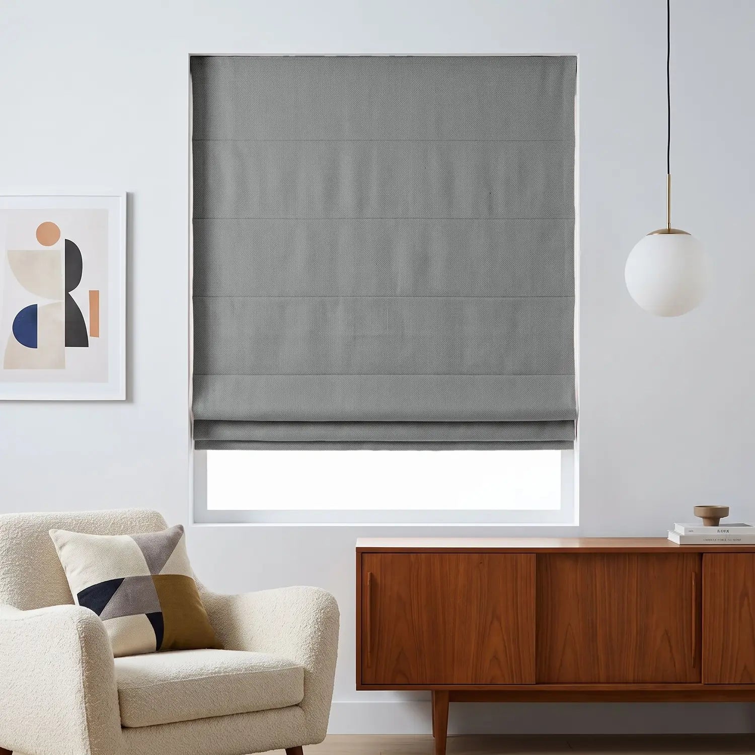 Custom Roman Shade - Pewter Grey in room