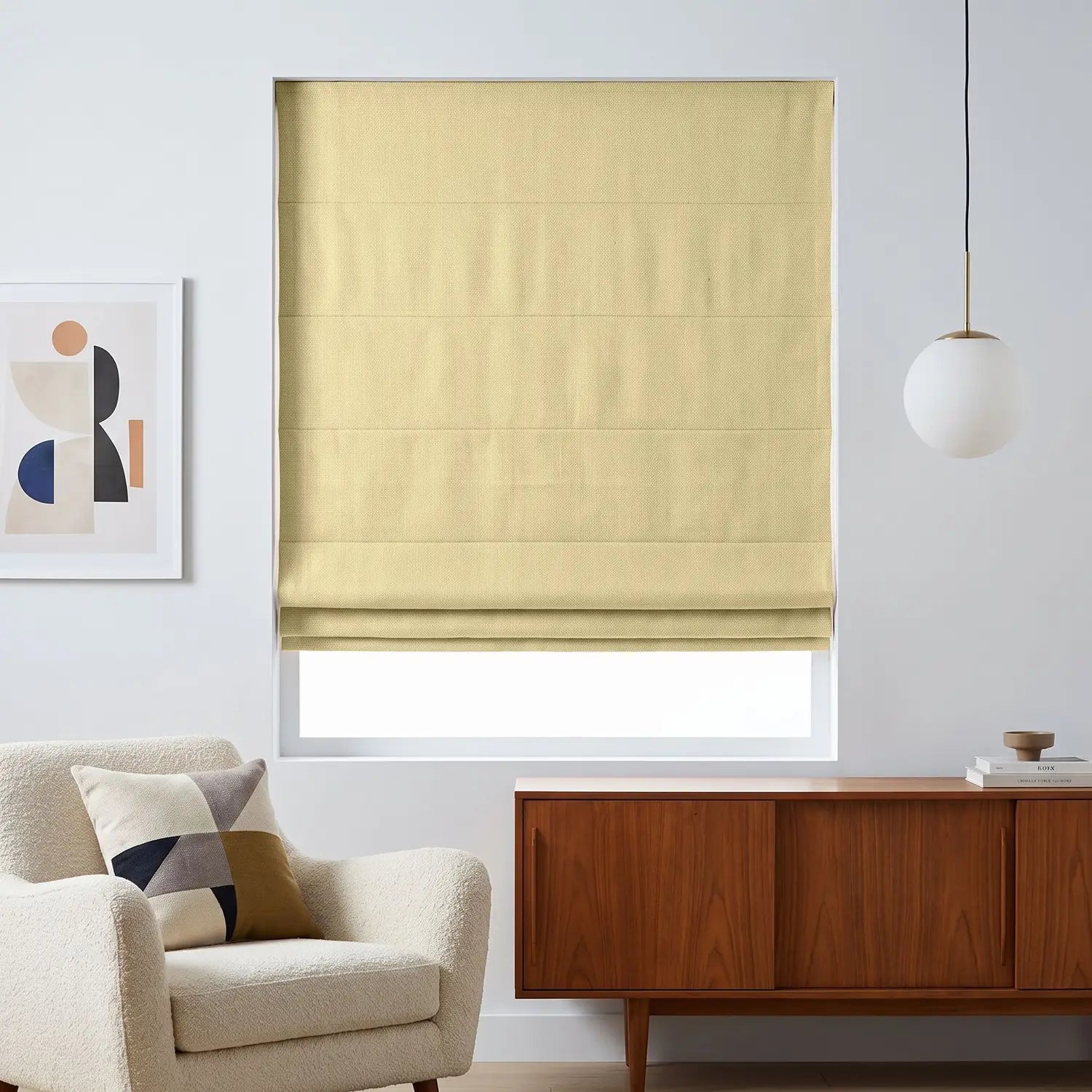Custom Roman Shade - Golden Wheat in room